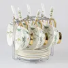 Conjunto de 6 elegante Porcelana Bone China copos de chá de café e pires Set Colher cerâmica estilo britânico Afternoon Tea Cup Gift Set