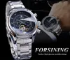 ForSining Business Mens Automatic Mechanical Watch Tourbillon Calender Week Display Silver rostfritt stål Erkek Kol Saati Clock2793