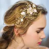 Vendita calda delicato oro perla gioielli fascia tiara accessori per capelli da sposa vite fasce per donne copricapo da sposa floreale fatto a mano