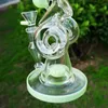 8 Inch Mini Double Recycler Glass Bongs Slitted Donut Perc Oli Dab Rigs Green Purple Heady Glass Water Pipes With 14mm Female Joint Bowl