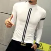 Sıcak 2016 Sonbahar Erkek T Shirt Yeni Moda Turtleneck Çizgili Uzun Kollu T Shirt Erkek Giyim Trend Casual Slim Fit Top Tees 5XL
