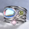 Boho Female Ladies Big Moonstone Ring Argento Rosa Color oro Fedi nuziali Gioielli Promessa Amore Anelli di fidanzamento per le donne