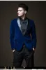 새로운 잘 생긴 뒤 통풍구 한 단추 블루 벨벳 웨딩 신랑 턱시도 어깨 걸이 옷깃 Groomsmen 남자 복장 댄스 파티 재킷 (자켓 + 바지 + 타이) 235