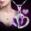 2023 Women Necklaces Fashion Heart Crystal Rhinestone Silver Chain Pendant Necklace Jewelry 10 Color Length 17.7 inch