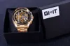 Forsining Uhr + Armband Set Kombination Steampunk Gear Transparent Automatik Gold Edelstahl Skelett Luxus Herrenuhren