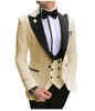 Slim Fit Royal Blue Groom Tuxedos Peak Lapel Groomsmen Mens Bröllopsklänning Stil Man Jacka Blazer 3 Piece Suit (Jacka + Byxor + Vest + Tie) 856