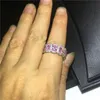 Vecalon Pink Lustre Eternity Promise ring 925 Sterling Silver Oval 5A Cz wedding band rings For women Party Finger Jewelry