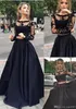 2020 Yeni Seksi Siyah Iki Adet Gelinlik Modelleri Üst Dantel Uzun Kollu 2 Parça Akşam Mezuniyet Elbiseleri Parti Elbiseler Vestidos de novia