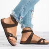 Venta caliente-Sandalias para mujer Zapatos 2019 Punta de verano Grueso Plano Sólido PU Casual Chica Playa Mujer Flops Calzado para mujer Mujer Negro Marrón 35-43