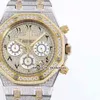 2 style Montres de haute qualité 41MM 26331 Full Diamonds VK Quartz Chronograph Mens Watch Diamond Arabic Dial 18K Gold Two-tone Strap Gents Watches