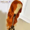 Orange Color Glueless Heat Resistant 150% Density Hand Tied Synthetic Lace Part Masquerade Daily Synthetic Lace Front Wigs