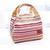 Striped Lunch Bag Protable Thermal Insulated Bento Lunch Pouch Tote Cooler Zipper Bags Outdoor Food Savers Storage Containers GGA3240-3