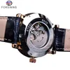 ForSining Simple Men Mechanical Watch Automatic Sub Dial Black Ultra-Thin Analog äkta läderband Wristwatch Horloge Mannen266L