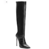 Mode Vrouwen Ove De Knie Hoge Laarzen Vrouwen Puntschoen Fijne Hoge Hak Schoenen Vrouw Runway Splice Botas Mujer Long Boots