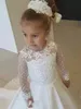 Cute 2020 cetim laço applique flor menina vestido para festa de casamento mangas compridas meninas meninas meninas primeiros vestidos de comunhão concurso de natal