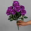 Faux Rose (9 têtes/bouquet) 17.72 "Longueur Simulation Roses pour DIY Mariage Bouquet De Mariée Maison Décoratif Fleurs Artificielles