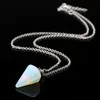 Aplustrade Natural Gemstone Pendant Necklace Crystal Healing Chakra Reiki Silver Stone Hexagonal Prisme Cone Pendulum Charm Necklaces