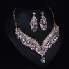 Excellent Pink Blue Yellow Crystals Jewelry 2 Pieces Sets Necklace Earrings Bridal Jewelry Bridal Accessories Wedding Jewelry T2261960751