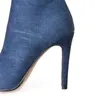 Stivali sexy Donne da donna Stivali alti sopra le bottiglie alte alte pip di punta delle pompe blu tacchi blu scarpe jeans denim botas mujer55518371