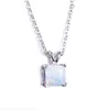 Wesela Biżuteria Luckyshine 925 Sterling Silver Naszyjnik Unikalny Square White Blue Real Opal Klejnoty dla kobiet Wisiorki Naszyjnik Biżuteria