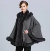 Kvinna Faux Fox Fur Solid Cape Poncho Cardigan Knitting Lady Shawl Stal Wraps Tröja # 4142