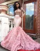 Różowy Czarna Dziewczyna Mermaid Prom Dresses Długie Rękawy Zroszony Bateau Neck Cekinowy Plus Rozmiar Backless Suknie Wieczorowe Sweep Pociąg Suknia Formalna