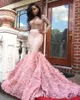 Roze zwart meisje zeemeermin prom jurken lange mouwen kralen bateau nek lovertjes plus size backless avondjurken sweep trein formele jurk