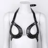 Sexy Femmes En Cuir Cupless Soutien-Gorge Lingerie Poitrine Harnais Soutien-Gorge Bondage Punk Gothique Flirter Costume Halter Discothèque Vêtements