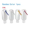 50 ml Travel Plastic Clear Keychain flaskor med krok bärbara reseflaskor Tomma Squeeze Containers Flip Cap Random Color Hook CCA12062
