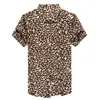 Camisas casuais masculinas leopardo impressão mens 2021 moda seda homens botão para baixo verão plus size roupas social club party dress283k