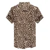 Mäns Casual Shirts Leopard Print Mens 2021 Fashion Silk Men Button Down Summer Plus Size Clothing Social Club Party Dress