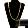 Zestawy biżuterii Hiphop wysoki połysk Twist Chain Chain Hip Hop naszyjnik ze sznurkiem bransoletki mężczyźni modny styl złoto srebro 6mm 10mm