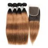 Kiss Hair T 1B 30 Dark Root Medium Auburn dritto Ombre Tessuto per capelli umani 4 fasci con chiusura in pizzo Estensioni dei capelli brasiliani