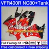 Zestaw dla Honda RVF400R VFR400 NC30 V4 VFR400R 89 90 91 92 93 269HM.2 Fabryka Red Blk RVF VFR 400 R VFR 400R 1989 1990 1991 1992 1993 Owalnia