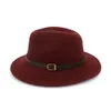 100% laine unisexe Hommes Femmes solide couleur Fedora chapeaux avec boucle de ceinture large Brim Hat Jazz Trilby femmes Robes Église Chapeaux Chapeau
