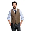 2020 Farm Wedding Vintage Brown Tweed Vests Custom Made Groom жилет Mens Slim Fit