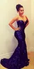 Bling Bling Royal Blue Paillettes Prom Dresses 2018 Sweetheart Backless Mermaid Sweep Train Modest Evening Party Pageant Abiti Celebrity Dress