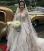 Ball Long Gown Sleeves Dresses Plunging V Neck Lace Applique Crystal 2020 Newest Chapel Train Wedding Bridal Gowns Vestido De Novia s estido