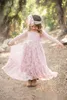 Abito da ragazza vintage con fiori in pizzo, maniche lunghe, collo gioiello, lunghezza alla caviglia, perline, cristalli, strass, abiti formali per bambini, abito da festa di compleanno