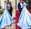 Top Selling Blue wedding dress Strapless Offer The Shoulder Lace Up Back Court Train Satin Pretty Bridal Simple Gowns For Bride