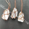 10 stks Caged Raw Clear Quartz Stone Necklace 25-35mm Freeform Natural Milk White Rock Crystal Macrame Verstelbare Intentie Ketting Boho Chic