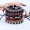 Simples de pulseiras de couro genuínas 6 pçs / conjunto Moda Multicamada Trançado Weaved Wrap Jóias para Mulheres Vintage Mens Pulseiras Charme Cuff Bangle