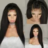 Lace Front Wig Syntetiskt hår Lång Yaki Straight Paryker för svarta kvinnor Naturliga hårlinje Frisyrer Paryk