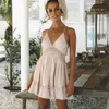 2019 Mulheres Verão Novo Sexy Halter Sling Padrão de Laço Vestido Sem Mangas Strap Hot Sundress Profundo V-Decote em v Slim elegante vestidos