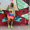 Fashion Women Halter Dress Tie Dye Positioning Printing Dresses Colorful Sunflower Skirt Club Wear Mini Party Dresses Clothing Summer