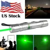 Zilver Krachtige 10 Mile Green Laser Pointer Pen 5MW 532nm Militaire Laser Pen Pointer Astronomie Beam Light + 2x18650 Batterij + Dual Charger