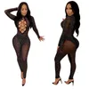 Gibt die schwarzen Strass Bodysuit neues Bodysuit Modedesign schiere lange bodycon Frauen sexy Body schieren Overall