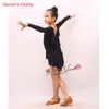 Sahne Giyim Kızlar Latin Dans Uygulaması Elbise Kız / Çocuklar Uzun Kollu Backless Çocuk Balo Salonu Giyim Performans Giysiler