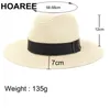 Hoaree Khaki Men Panama Hat Straw Fedora Male Sunhat Women Summer Beach Sun Visor Cap Chapeau Vintage Jazz Trilby Cap Sombrero3089108