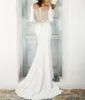 Abiti da sposa trasparenti con perline Abiti da sposa a sirena Maniche lunghe Sweep Train Satin Garden Beach Abito da sposa Taglie forti